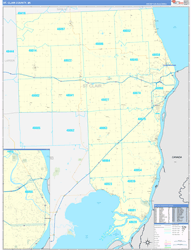 St. Clair County, MI Wall Map Zip Code Basic Style 2024